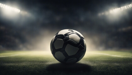 soccer ball on the field in front of spot lights