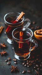 Fototapeta premium Warming cinnamon spiced coffee in glass mugs
