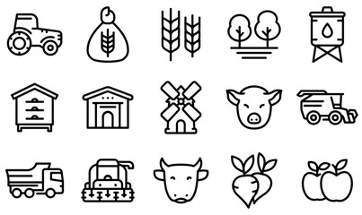 Mega Set Of Vector Farming Icons Silhouette Vector Logo Design Containing Farming,Agriculture,Farmer,Farm,Man Outline Icons Collection. Simple Vector Illustration