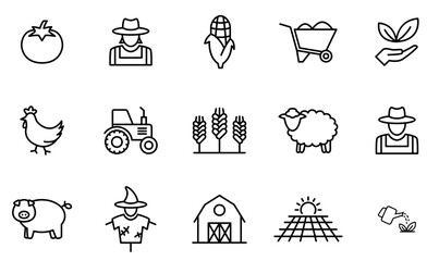 A Collection Of Farm Isolated Silhouette Solid Icons With Agriculture,Food,Animal,Farm,Farming Simple Black Style Symbol Sign For Apps And Website, Vector Illustration