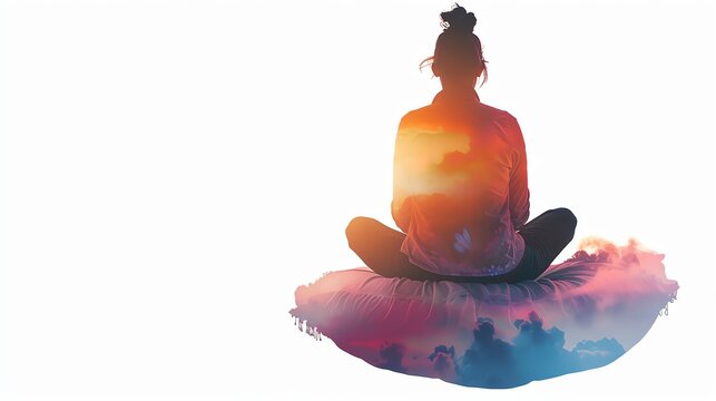 meditating woman with sunset sky clip art preview