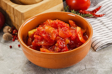 Homemade Lecho with tomato and paprika