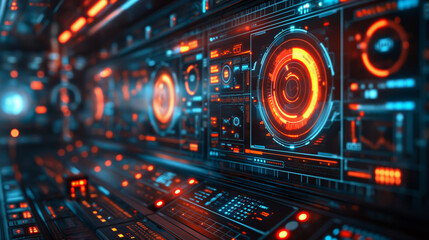 Fototapeta premium Futuristic graphical user interface data screen on a dark background.