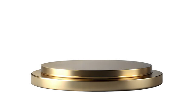 Elegant Brass Podium – Circular Base: A sleek brass podium with a circular base, ideal for showcasing luxury products.
