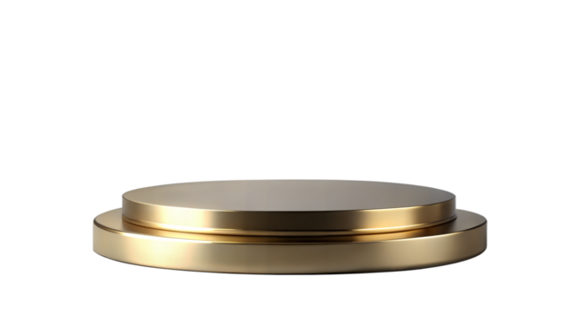 Elegant Brass Podium – Circular Base: A sleek brass podium with a circular base, ideal for showcasing luxury products.
