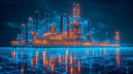 Fototapeta premium A wireframe model of an offshore oil rig