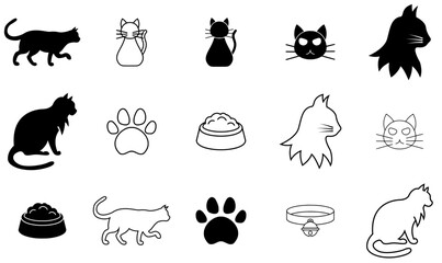 Set Of Cat Icons Web Header Banner Design Containing Pet,Meow,Animal,Cat,Sit Simple Black Style Symbol Sign For Apps And Website, Vector Illustration