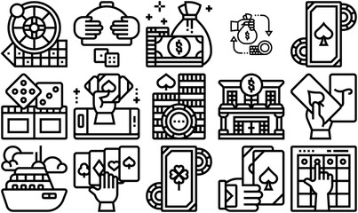 Set Of Casino Line Vector Symbols Apps, Websites Ui Designs Suitable For Money,Gambling,Casino,Card,Game Business Infographic Elements Logo Vector Illustration