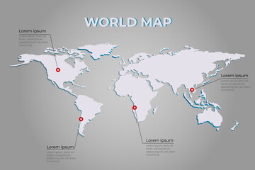 Naklejka premium A map of the world on a gray background. Geographical banner. Illustration can be used as infographics for business, finance, education. Vector illustration. vector template with isometric style .