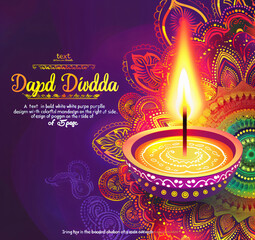 illustation of Diwali festival of lights tradition Diya oil lamps against dark background
A traditional Indian art of decorating the entrance to a house. Diwali festival holiday design. 
