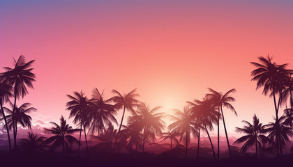 A beautiful sunset over the ocean with palm trees in the background