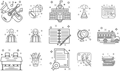 Set Of Back To School Icons Web Header Banner Design Containing Student,School,School-Girl,Education,Learning Pictograms And Infographics Design Elements Vector Illustration