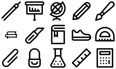 Set Of Back To School Icons Collection Isolated Silhouette Solid Icons Including Stationary,School,Math,Office,Library Vector Illustration Linear Pictogram Pack