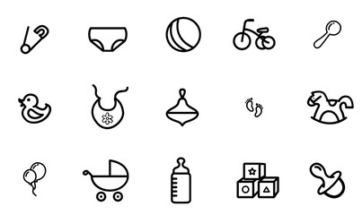 A Collection Of Baby Icon Set Icons Web Header Banner Design Containing Play,Baby,Toy,Toys Outline Icons Collection. Simple Vector Illustration