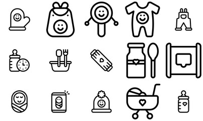 A Collection Of Baby 48 Line Icons Web Header Banner Design Containing Child,Milk,Food,Baby-Food,Baby Business Infographic Elements Logo Vector Illustration