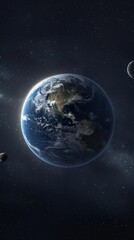 Obraz premium Majestic view of planet Earth from space with moon and stars