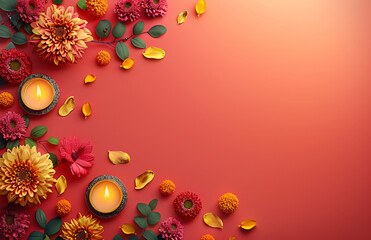 illustation of Diwali festival of lights tradition Diya oil lamps against dark background
A traditional Indian art of decorating the entrance to a house. Diwali festival holiday design. 
