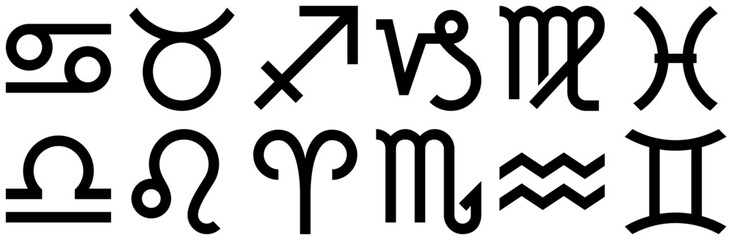 A Collection Of Zodiac Signs Icons Silhouette Vector Logo Design Containing Astrology,Horoscope,Sign,Zodiac,Astrological-Sign Pictograms And Infographics Design Elements Vector Illustration