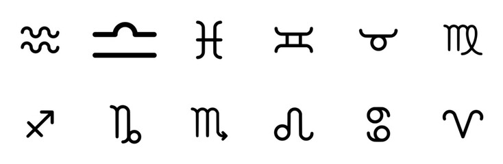 Set Of Zodiac Signs Icons Collection Isolated Silhouette Solid Icons Including Zodiac,Zodiac-Libra,Sagitarius-Sign,Zodiac-Sign,Astrology Vector Icon Set Linear Pictogram Pack
