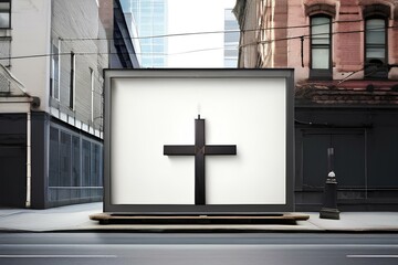 Street billboard mockup with Christian cross on it.