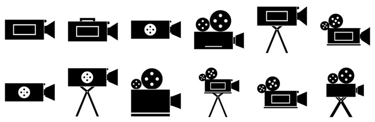 Set Of Linear Video Camera Icons Web Header Banner Design Containing Recorder,Video-Recorder,Camera,Video-Camera,Video Outline Icons Collection. Simple Vector Illustration