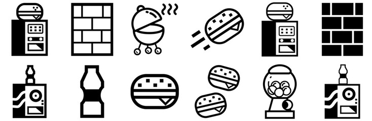Set Of Linear Vending Machine Icons Collection Isolated Silhouette Solid Icons Including Cola,Burger-King,Beef,Food,Vending-Machine Infographic Simple Vector Illustration Logo