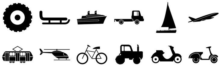 Set Of Vehicles Icons Web Header Banner Design Containing Motto,Ship,Scooter,Motorcycle,Vehicle Outline Icons Collection. Simple Vector Illustration