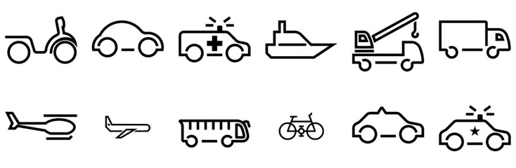 Set Of Vehicles Vector Symbols Apps, Websites Ui Designs Suitable For Transport,Vehicle,Motorbike,Traffic Business Infographic Elements Logo Vector Illustration