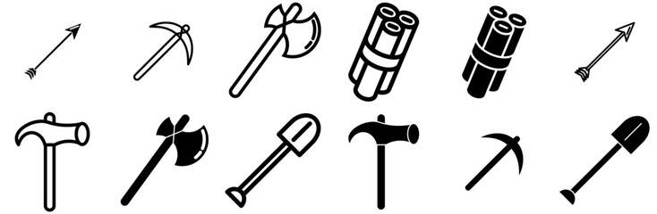 A Collection Of Tools Icons Collection Isolated Silhouette Solid Icons Including Tree,Axe,Ax,Tool,Chop Business Infographic Elements Logo Vector Illustration