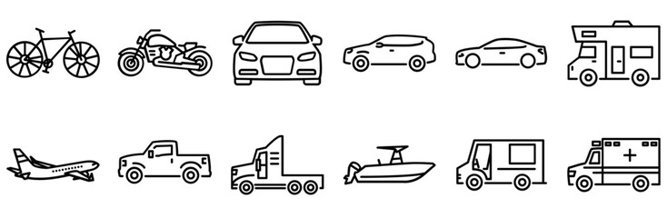 Set Of Linear The Vehicle Pack Icons Collection Isolated Silhouette Solid Icons Including Truck,Car,Vehicle,Drive,Material Infographic Simple Vector Illustration Logo