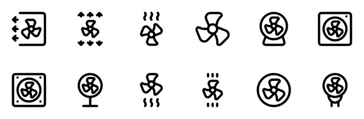 Set Of The Fan Line Icons Collection Isolated Silhouette Solid Icons Including Cooling,Air,Fan,Ventilator,Conditioning Simple Black Style Symbol Sign For Apps And Website, Vector Illustration