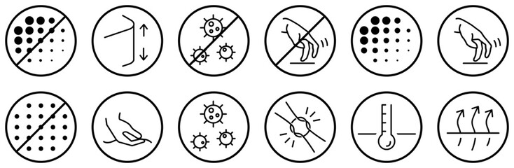 Mega Set Of Vector Textile Characteristics Vector Symbols Apps, Websites Ui Designs Suitable For Fade,Fabric,Slip,Hand,Anti Vector Illustration Linear Pictogram Pack