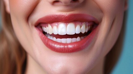 Close up of womans mouth with white teeth