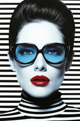 Striking portrait of a young white woman with bold makeup and oversized sunglasses © volga