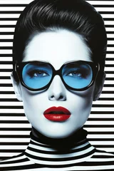 Striking portrait of a young white woman with bold makeup and oversized sunglasses © volga