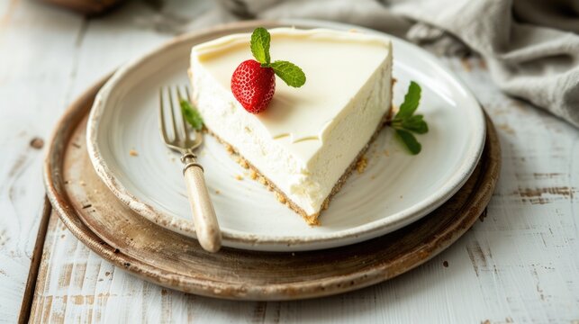 Cheesecake slice with berries on plate