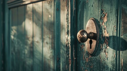 Close up of door handle on green door