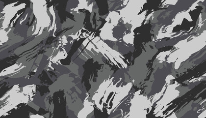 Blots camouflage, modern fashion design. Camo paint splashes spots, military uniform. Grunge urban pattern. Black monochrome, fashionable, fabric. Vector seamless texture