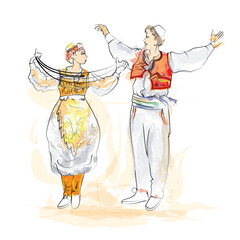 Albanian folk couple dance from Tirana with folk dress