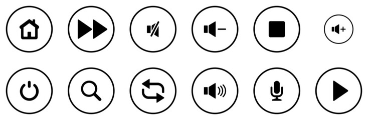 Set Of Linear Music Player Icons Vector Symbols Apps, Websites Ui Designs Suitable For Start,Music,Sound,Triangle,Search Pictograms And Infographics Design Elements Vector Illustration