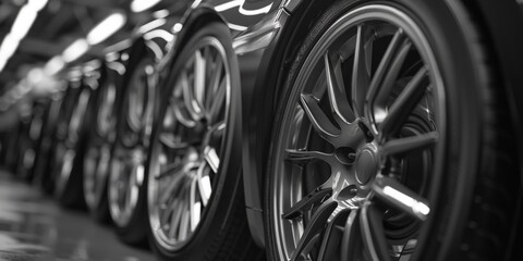 A simple yet striking image of a row of tires. Suitable for industrial concepts