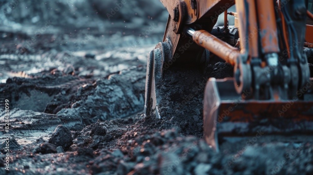 Poster A close up of a bulldozer digging dirt. Perfect for construction projects