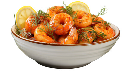 White Bowl of Shrimp and Lemon Wedges