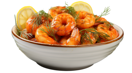 White Bowl of Shrimp and Lemon Wedges
