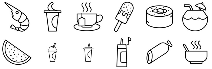 Set Of Mfb Food And Drink Style Vector Symbols Apps, Websites Ui Designs Suitable For Drink,Kitchen,Restaurant,Food,Beverage Set Vector Flat Line Icons