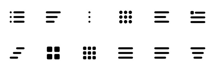 Mega Set Of Vector Menus Icons Collection Isolated Silhouette Solid Icons Including Button,Options,List,More,Menu Simple Black Style Symbol Sign For Apps And Website, Vector Illustration