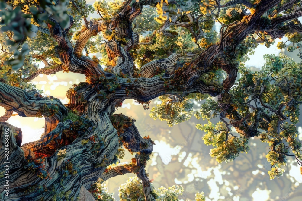 Poster A picture of a large tree with abundant branches and leaves. Suitable for nature and environmental themes