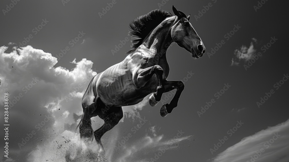 Aufkleber A dynamic image of a horse leaping through the air, suitable for various projects
