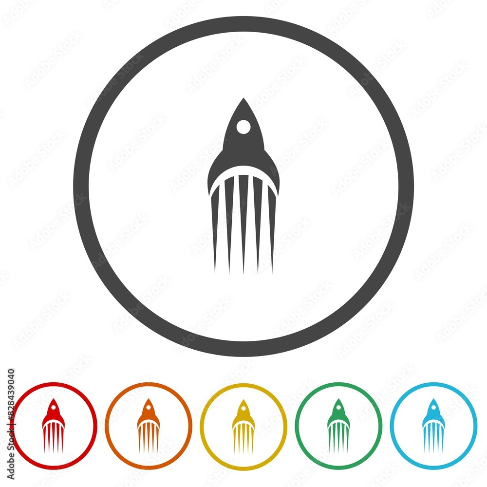 Poster rocket simple icon. set icons in color circle buttons