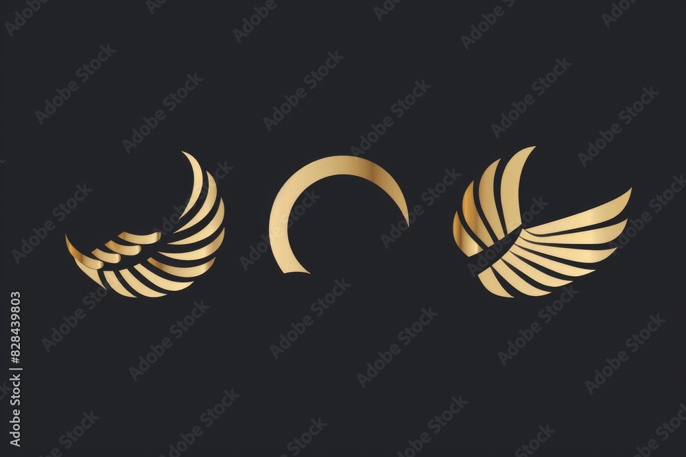 Poster golden wings on a black background, versatile image for various projects